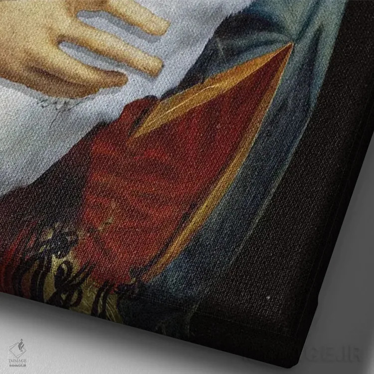 تابلو دکوراتیو بانویی با راهب اثر آرت اله - نمای نزدیک بافت بوم