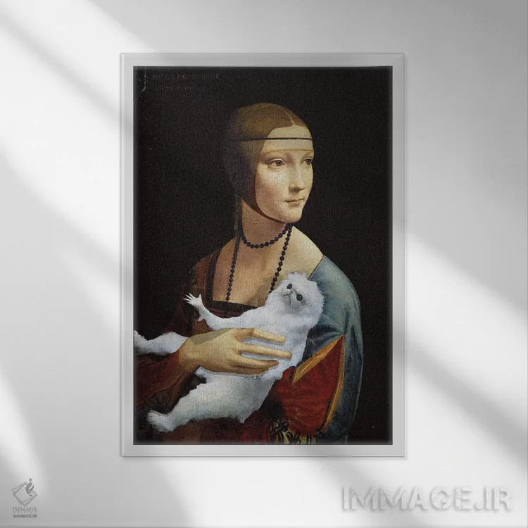 تابلو دکوراتیو بانویی با راهب اثر آرت اله - نمای قابدار سفید