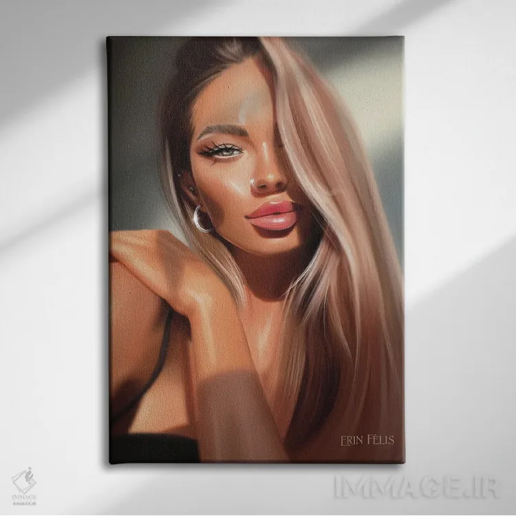 تابلو دکوراتیو نقاشی پرتره شگفت انگیز اثر ارین فلیس - نمای روبهرو روی دیوار