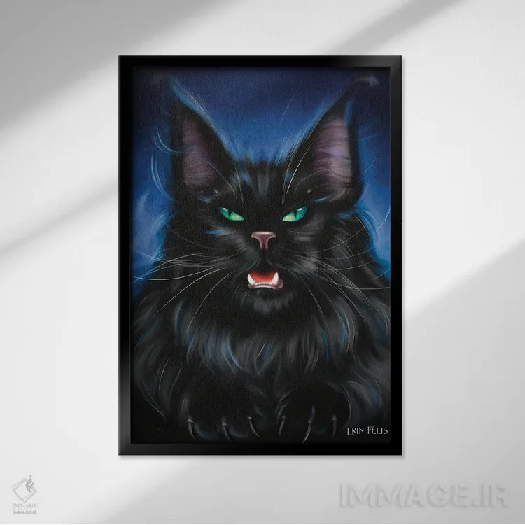 تابلو دکوراتیو گربه خطرناک اثر ارین فلیس - نمای قابدار مشکی