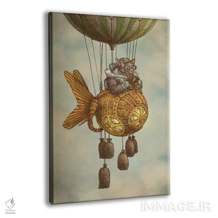 تابلو دکوراتیو دور دنیا با هواپیمای ماهی طلایی اثر اریک فن - نمای پرسپکتیو محصول