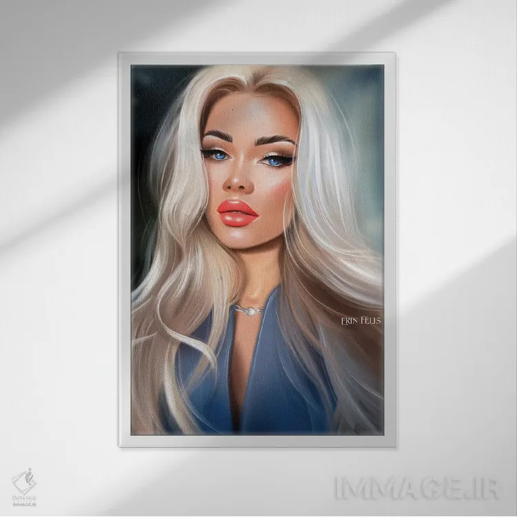 تابلو دکوراتیو هنر پرتره زیبایی اثر ارین فلیس - نمای قابدار سفید