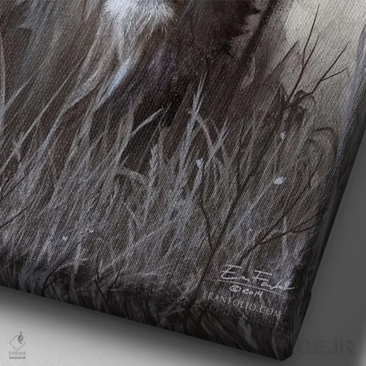 تابلو دکوراتیو پسری و هیولای او اثر اران فاولر - نمای نزدیک بافت بوم