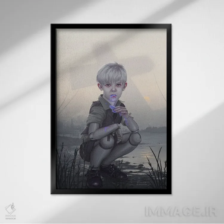 تابلو دکوراتیو پسری واقعی اثر اران فاولر - نمای قابدار مشکی