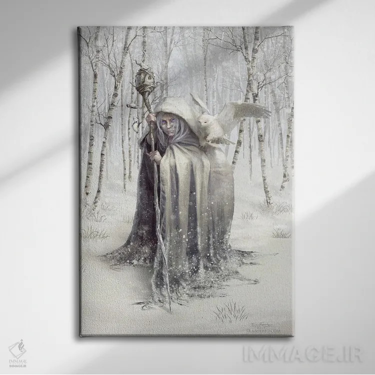 تابلو دکوراتیو جادوگر جنگل سفید اثر اران فاولر - نمای روبهرو روی دیوار