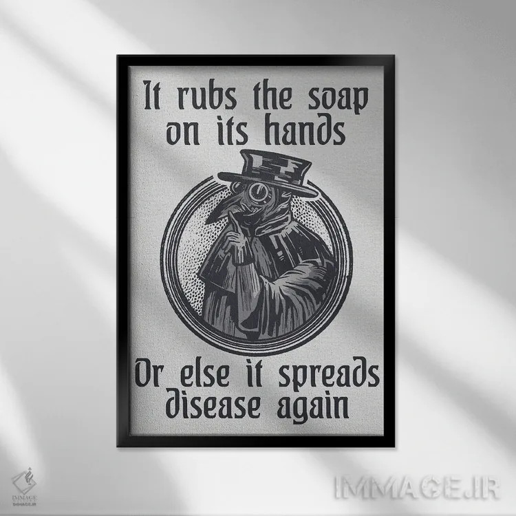 تابلو دکوراتیو پزشک طاعون اثر امی فاکس دیزاینز - نمای قابدار مشکی