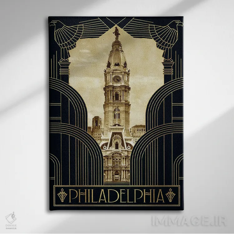 تابلو دکوراتیو فیلادلفیا اثر امی فاکس دیزاینز - نمای روبهرو روی دیوار