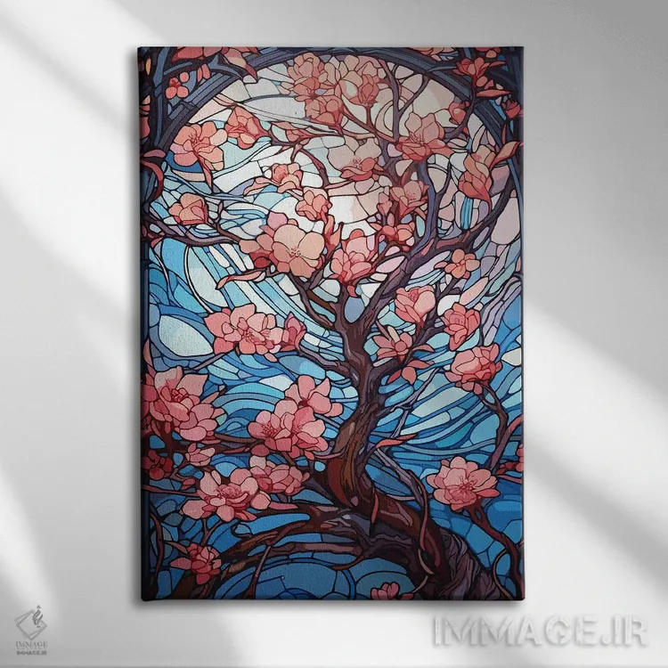 تابلو دکوراتیو گل های ساکورا اثر امی فاکس دیزاینز - نمای روبهرو روی دیوار