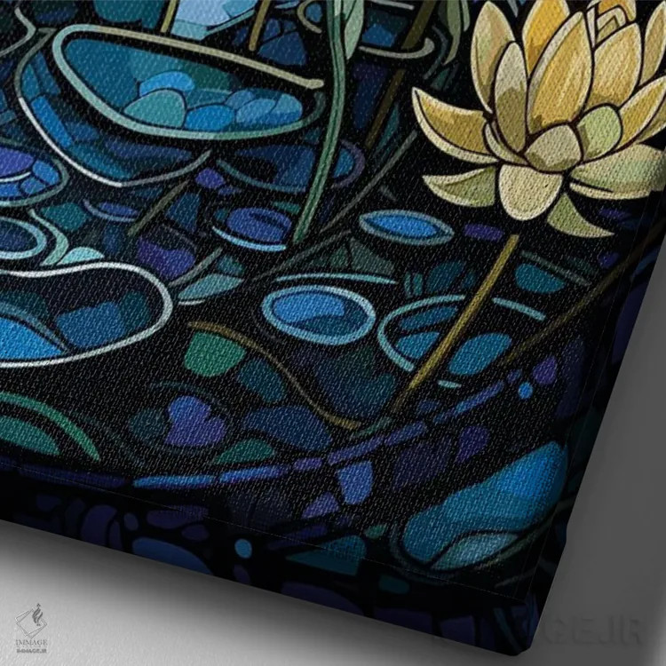 تابلو دکوراتیو نیلوفرهای آبی اثر امی فاکس دیزاینز - نمای نزدیک بافت بوم