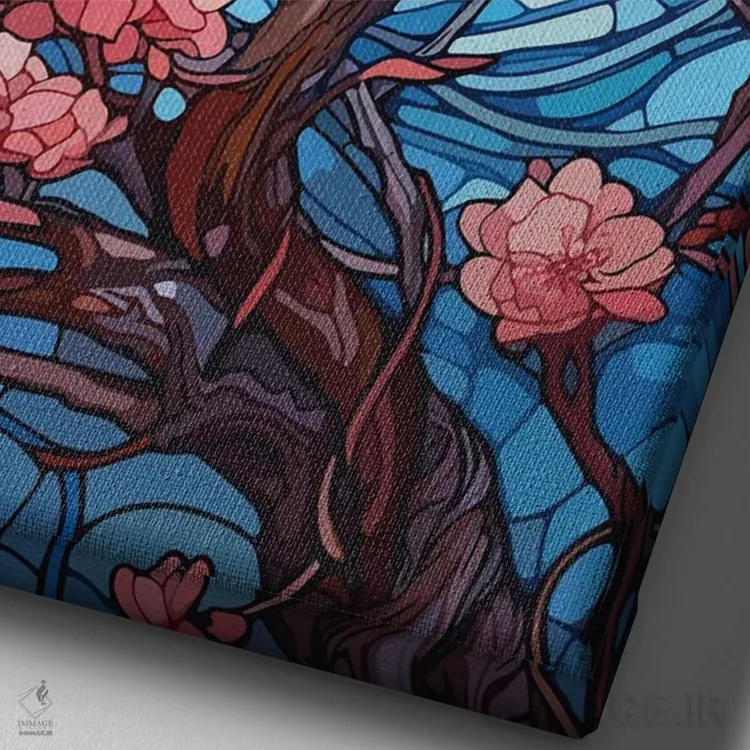 تابلو دکوراتیو گل های ساکورا اثر امی فاکس دیزاینز - نمای نزدیک بافت بوم