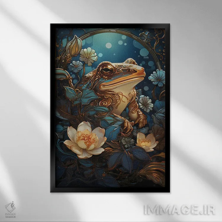 تابلو دکوراتیو قورباغه مدرن اثر امی فاکس دیزاینز - نمای قابدار مشکی