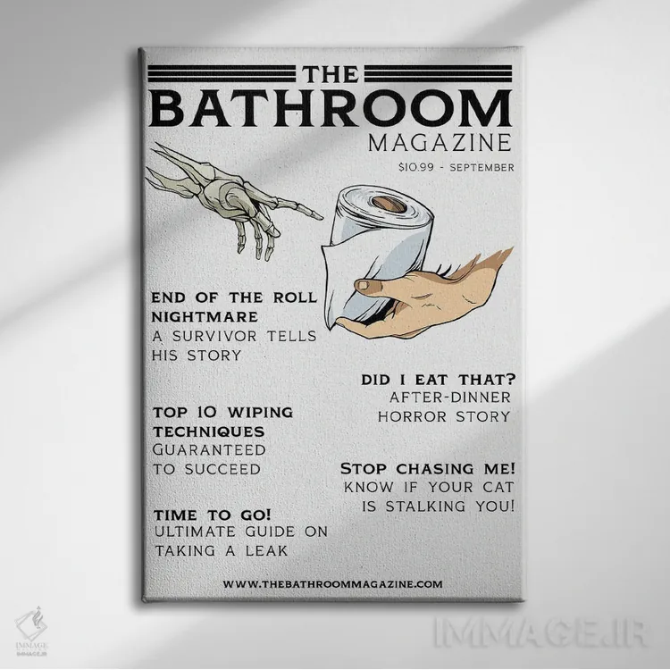 تابلو دکوراتیو مجله حمام اثر امی فاکس دیزاینز - نمای روبهرو روی دیوار