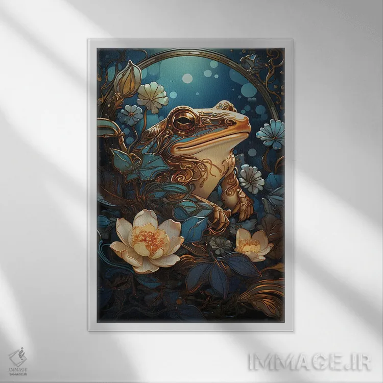 تابلو دکوراتیو قورباغه مدرن اثر امی فاکس دیزاینز - نمای قابدار سفید