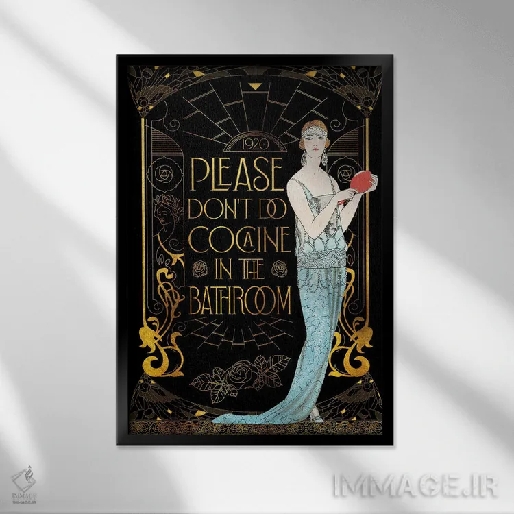 تابلو دکوراتیو لطفا در حمام کوکائین مصرف نکنید اثر امی فاکس دیزاینز - نمای قابدار مشکی