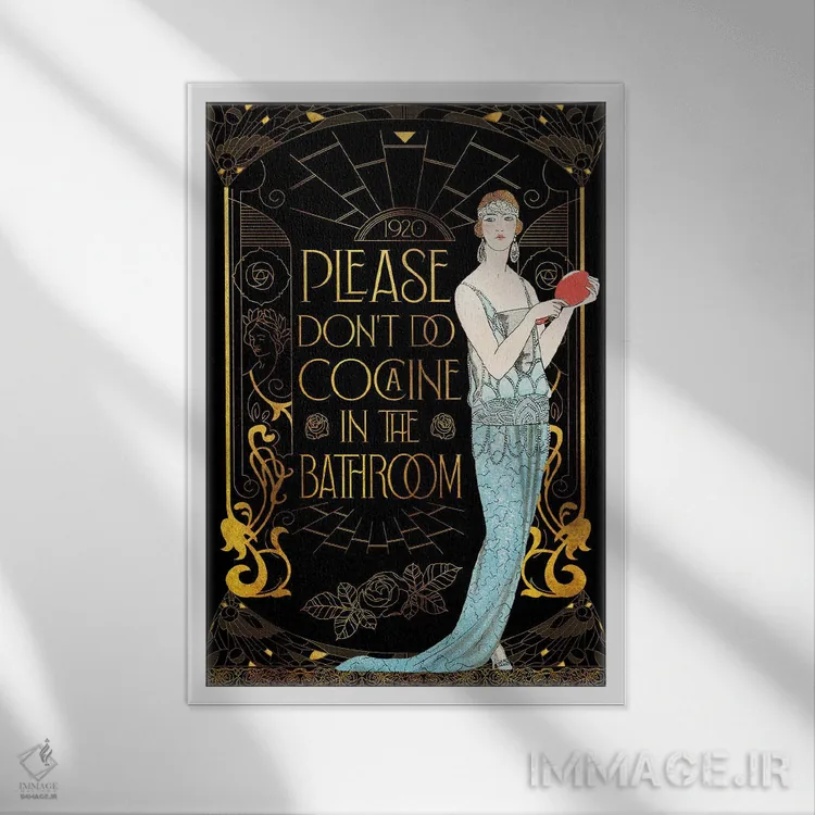 تابلو دکوراتیو لطفا در حمام کوکائین مصرف نکنید اثر امی فاکس دیزاینز - نمای قابدار سفید
