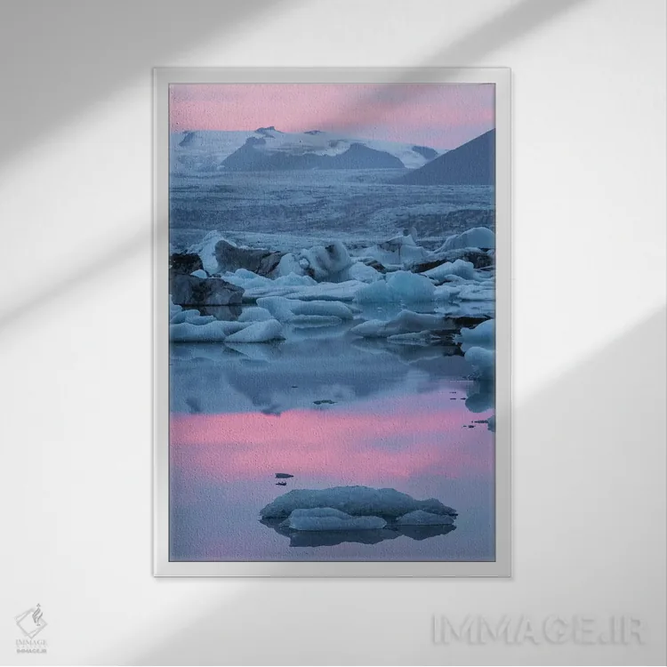 تابلو دکوراتیو ایسلند، پارک ملی اسکافتافل، دریاچه جوکولسارلون. دریاچه جوکولسار… اثر الن گاف - نمای قابدار سفید