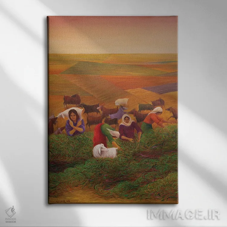 تابلو دکوراتیو فصل برداشت محصول اثر امین گولر - نمای روبهرو روی دیوار