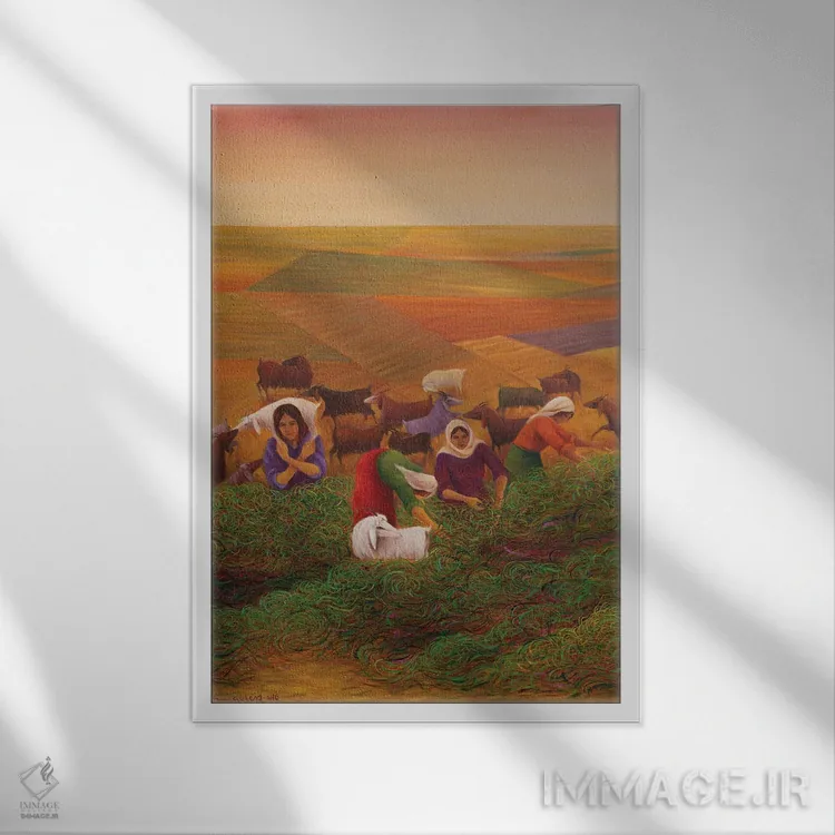 تابلو دکوراتیو فصل برداشت محصول اثر امین گولر - نمای قابدار سفید