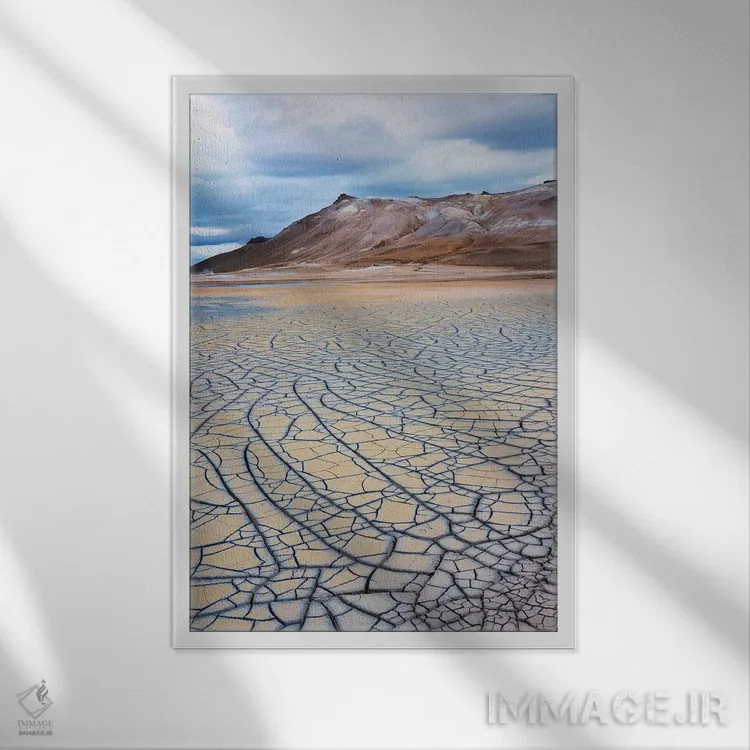 تابلو دکوراتیو ایسلند، منطقه دریاچه مایواتن، ناحیه زمین گرمای هوریر، گل و لای.… اثر الن گاف - نمای قابدار سفید