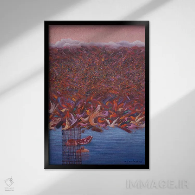 تابلو دکوراتیو آخرین پرندگان اثر امین گولر - نمای قابدار مشکی