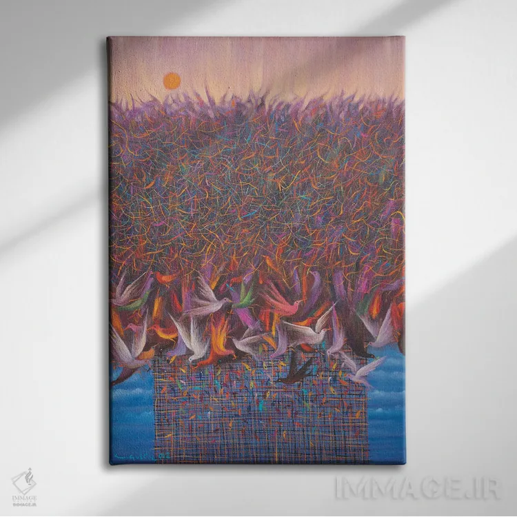 تابلو دکوراتیو پیش از طلوع خورشید اثر امین گولر - نمای روبهرو روی دیوار