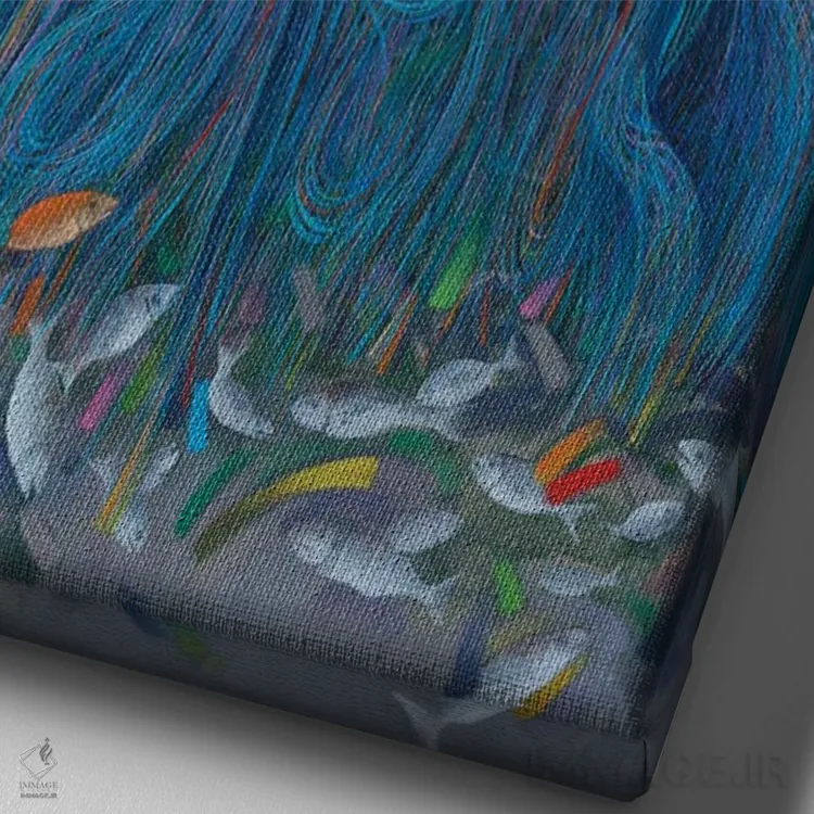 تابلو دکوراتیو در تعقیب امید اثر امین گولر - نمای نزدیک بافت بوم