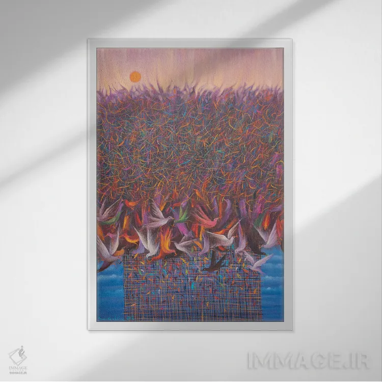 تابلو دکوراتیو پیش از طلوع خورشید اثر امین گولر - نمای قابدار سفید