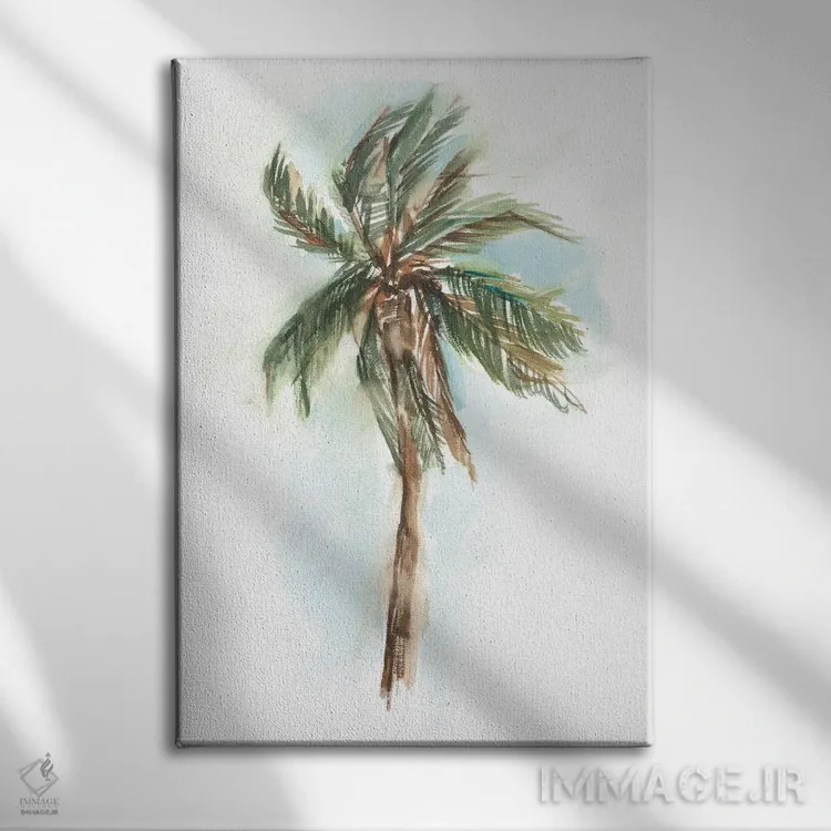 تابلو مینیمال مطالعه نخل با آبرنگ اثر اتان هارپر - نمای روبهرو روی دیوار