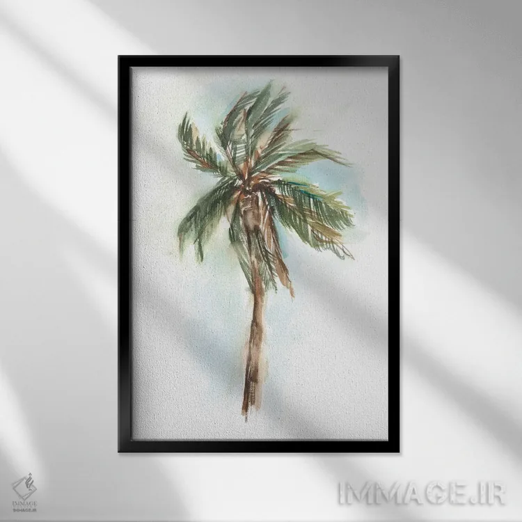 تابلو مینیمال مطالعه نخل با آبرنگ اثر اتان هارپر - نمای قابدار مشکی