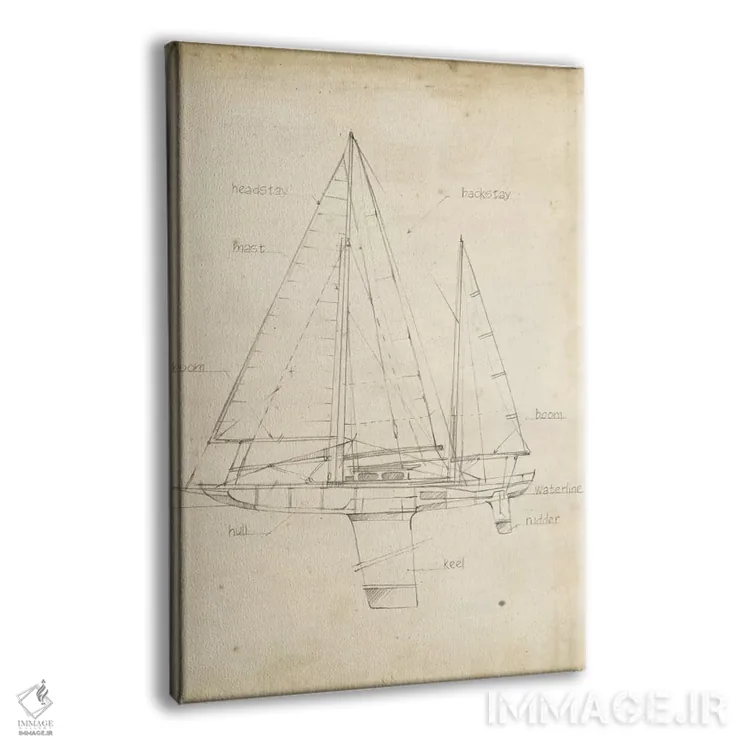 تابلو دکوراتیو نقشه فنی قایق بادبانی اثر اتان هارپر - نمای پرسپکتیو محصول
