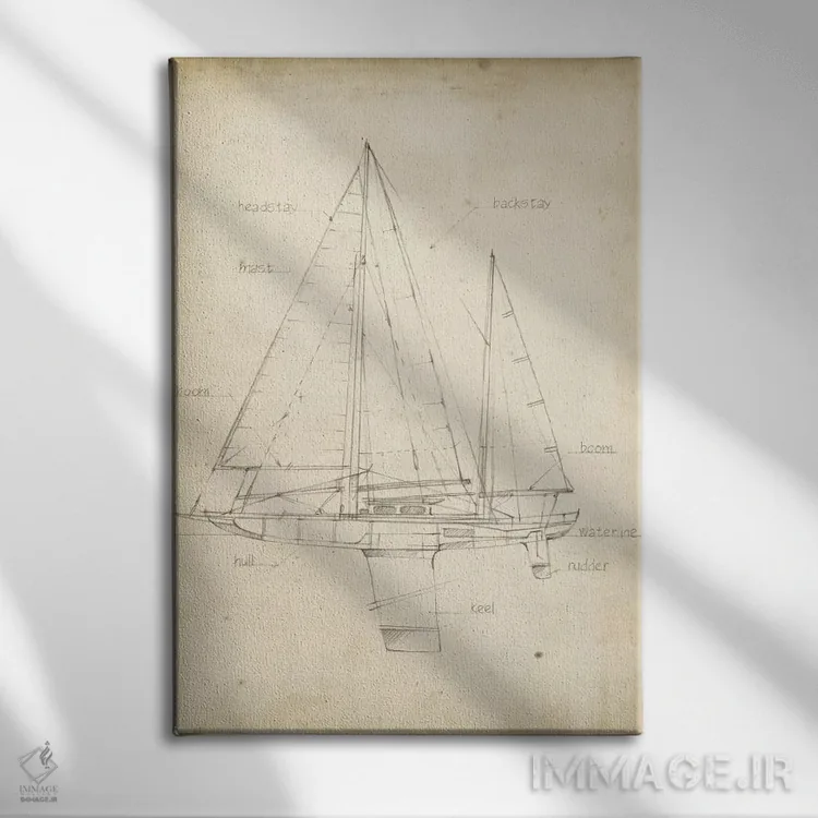 تابلو دکوراتیو نقشه فنی قایق بادبانی اثر اتان هارپر - نمای روبهرو روی دیوار