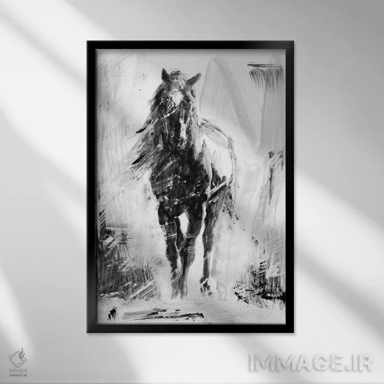 تابلو مدرن اسب نر روستایی اثر اتان هارپر - نمای قابدار مشکی