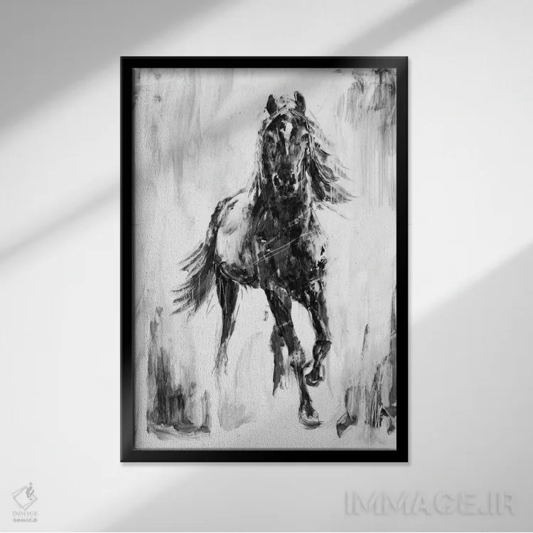 تابلو مدرن اسب نر روستایی اثر اتان هارپر - نمای قابدار مشکی