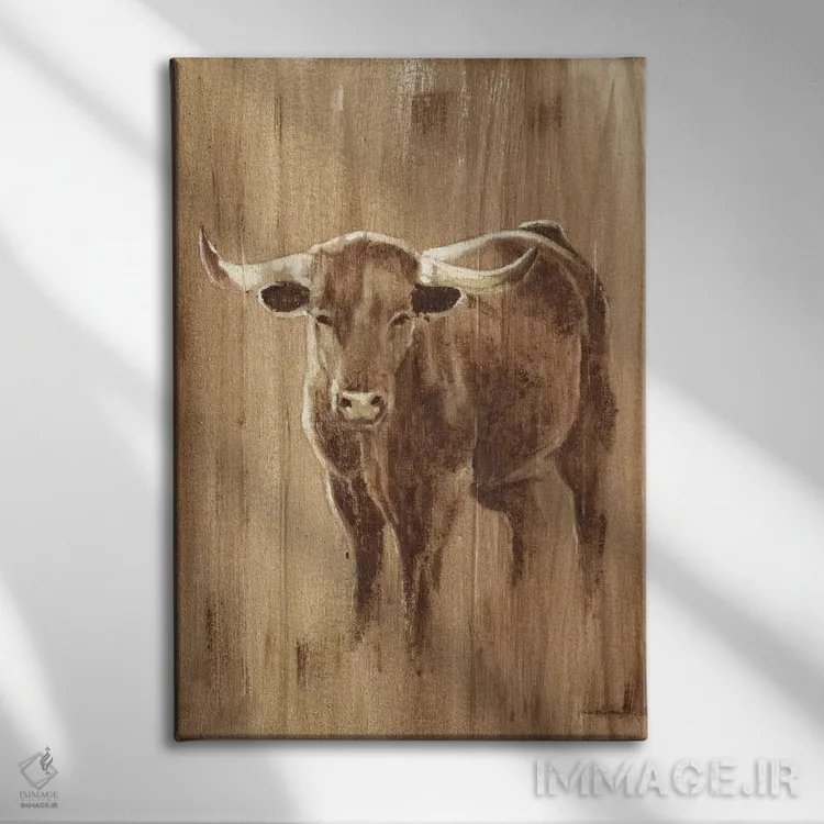 تابلو مدرن لانگ هورن چوبی تخته ای اثر اتان هارپر - نمای روبهرو روی دیوار