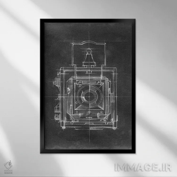 تابلو دکوراتیو نقشه فنی دوربین اثر اتان هارپر - نمای قابدار مشکی