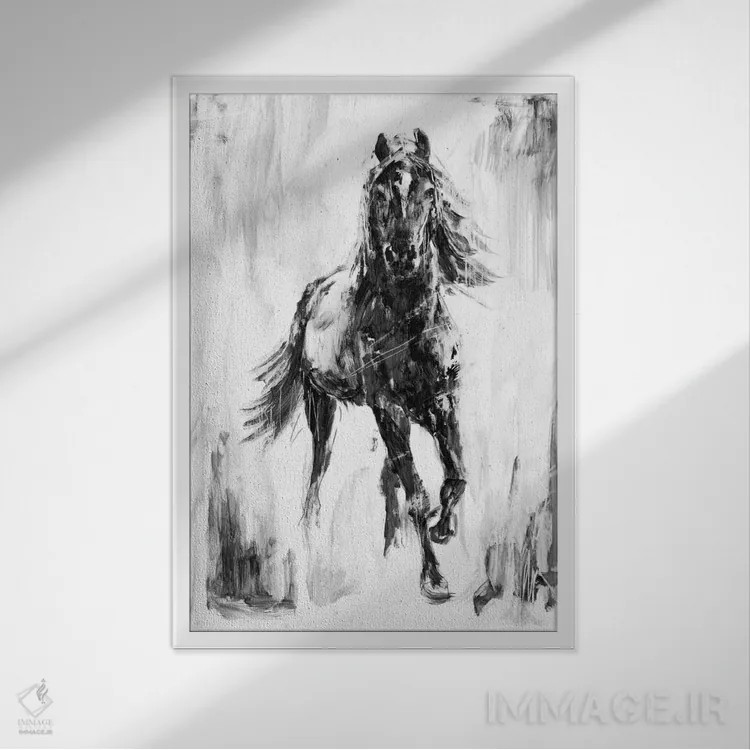 تابلو مدرن اسب نر روستایی اثر اتان هارپر - نمای قابدار سفید