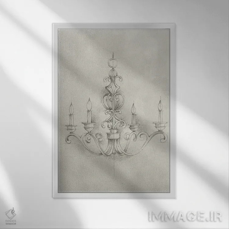 تابلو دکوراتیو شماتیک لوستر اثر اتان هارپر - نمای قابدار سفید