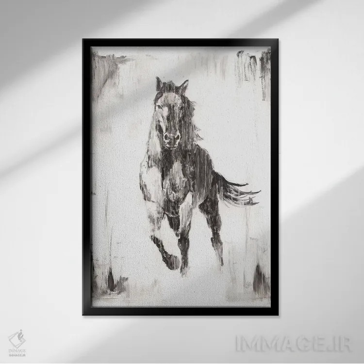 تابلو دکوراتیو اسب سیاه روستایی II اثر اتان هارپر - نمای قابدار مشکی