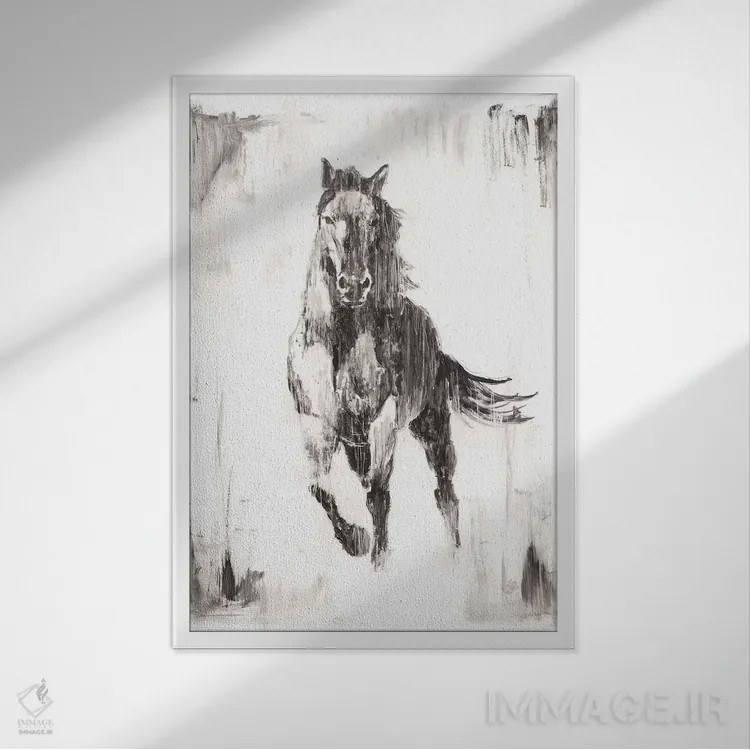 تابلو دکوراتیو اسب سیاه روستایی II اثر اتان هارپر - نمای قابدار سفید