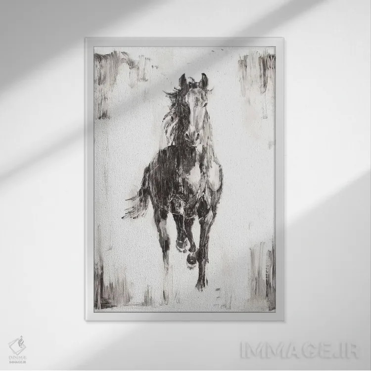 تابلو دکوراتیو اسب سیاه روستایی I اثر اتان هارپر - نمای قابدار سفید