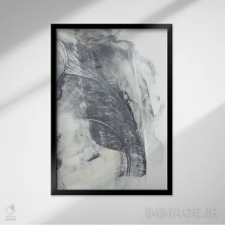 تابلو مینیمال خاکستری مرمری II اثر اتان هارپر - نمای قابدار مشکی