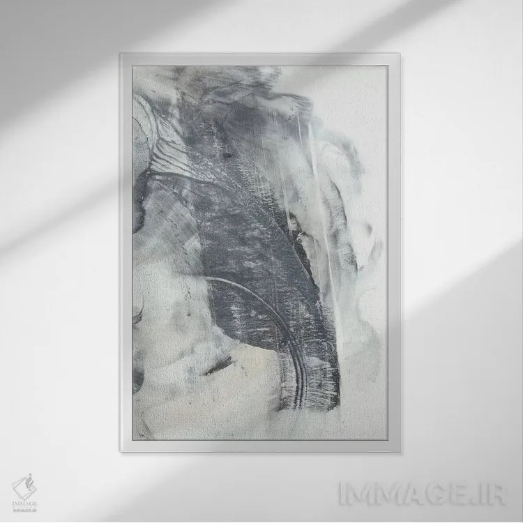 تابلو مینیمال خاکستری مرمری II اثر اتان هارپر - نمای قابدار سفید