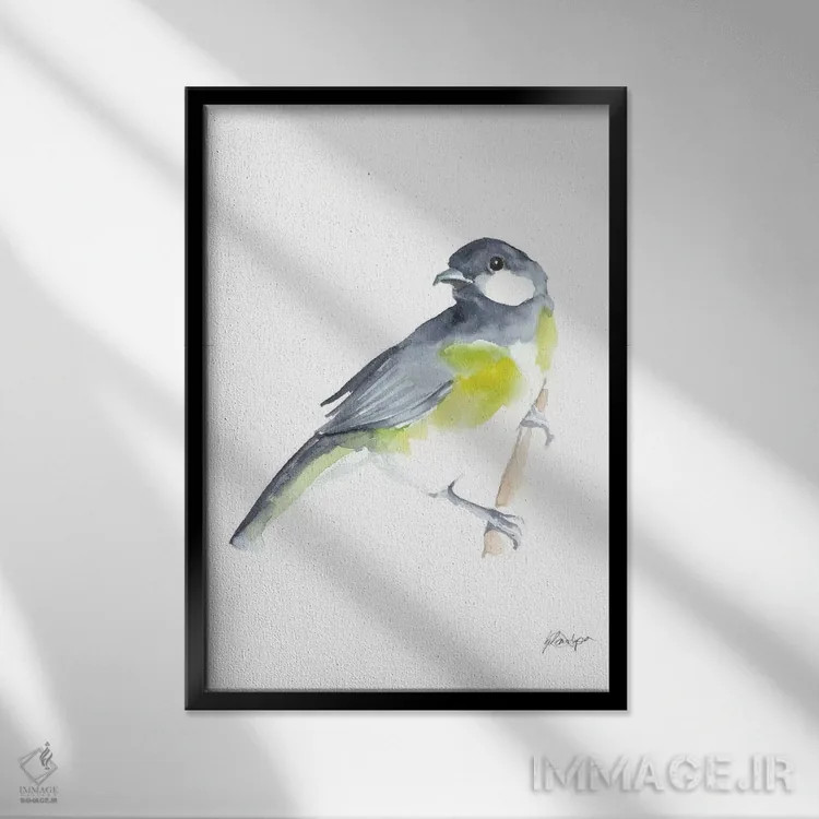 تابلو مینیمال مرغان آوازخوان آبرنگی II اثر اتان هارپر - نمای قابدار مشکی