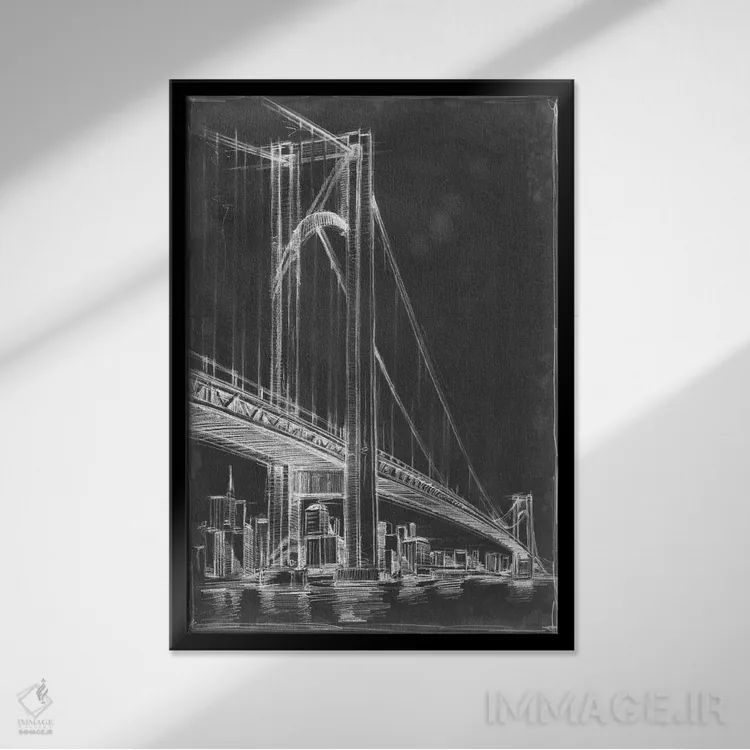 تابلو دکوراتیو نقشه پل معلق I اثر اتان هارپر - نمای قابدار مشکی