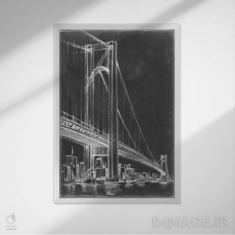 تابلو دکوراتیو نقشه پل معلق I اثر اتان هارپر - نمای قابدار سفید