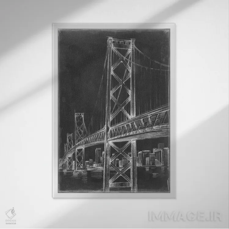 تابلو دکوراتیو نقشه پل معلق II اثر اتان هارپر - نمای قابدار سفید