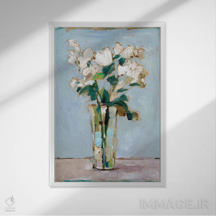 تابلو دکوراتیو چیدمان گل سفید I اثر اتان هارپر - نمای قابدار سفید
