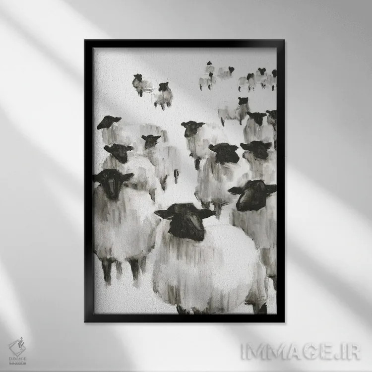 تابلو مدرن شمردن گوسفند I اثر اتان هارپر - نمای قابدار مشکی