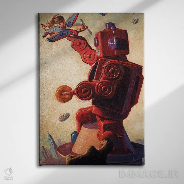 تابلو دکوراتیو کنگ رباتی اثر اریک جوینر - نمای روبهرو روی دیوار