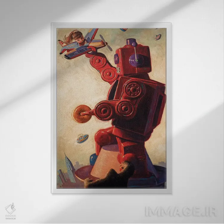 تابلو دکوراتیو کنگ رباتی اثر اریک جوینر - نمای قابدار سفید